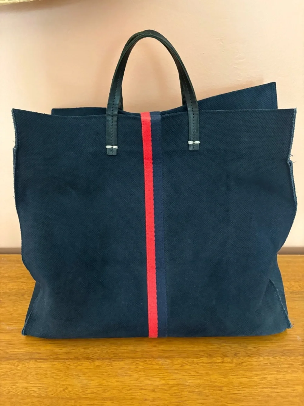 Clare V. Simple Perforated Tote Bag in Navy Purse - Picture 2 of 10